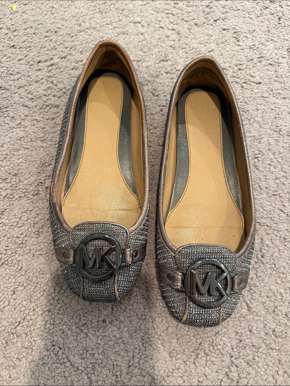 Michael Kors Glittery Silver MK Emblem Ballet Flats
